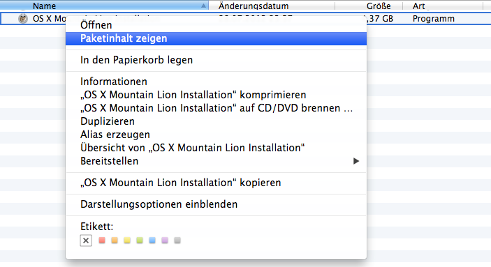 Finder: Paketinhalt anzeigen Finder: Paketinhalt anzeigen